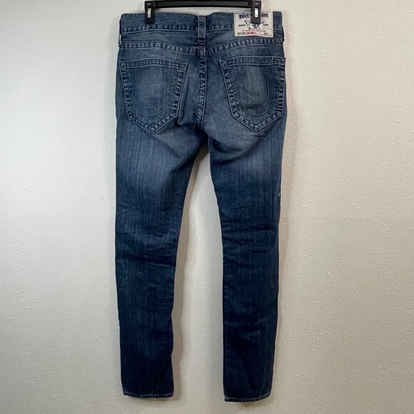 True Religion Blue Denim Slim Fit Jeans With Rips & Faded Detailing - Casual Sty - Picture 7 of 15